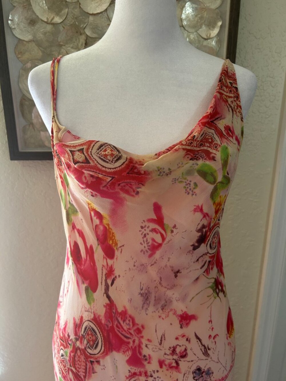 Vintage Lapis Silk Pink Floral Slip Dress - Picture 2 of 7